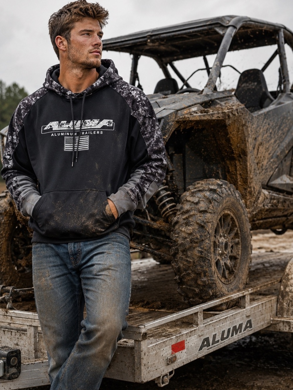 Sport-Tek Black Hoodie with Gray Camo-Accent Sleeves